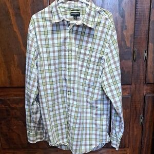 Men's Banana Republic Green/brown/white Plaid Shirt Long-sleeved XXL 18-18.5